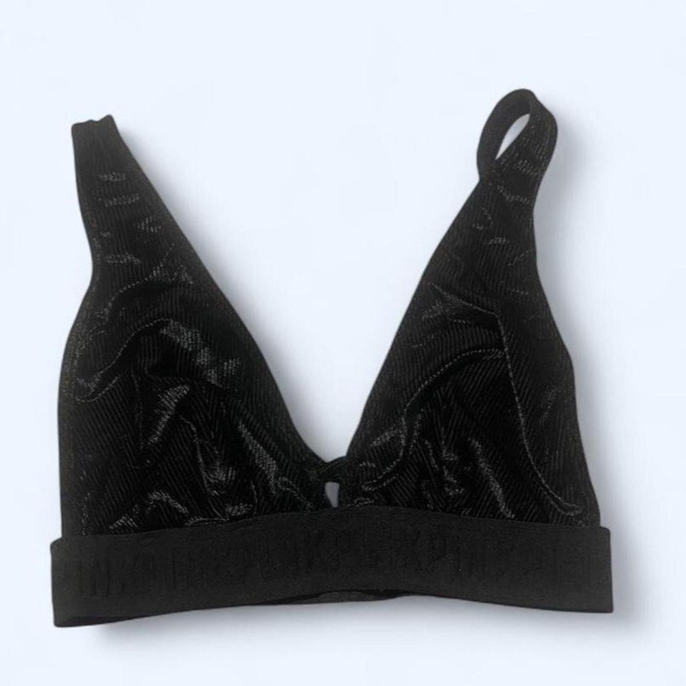 Victoria's Secret PINK black velvet‎ bralette with textured pattern size XS